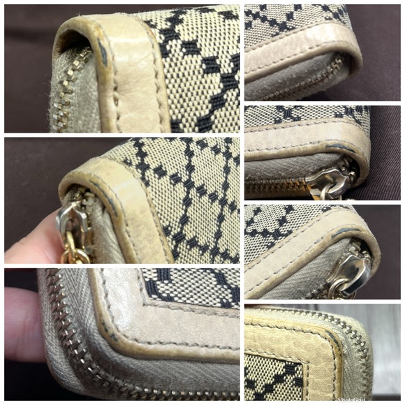 GUCCI Diamante Zip Wallet Leather Canvas Bamboo Tassel Beige & Black w/ Dust Bag - Picture 15 of 15